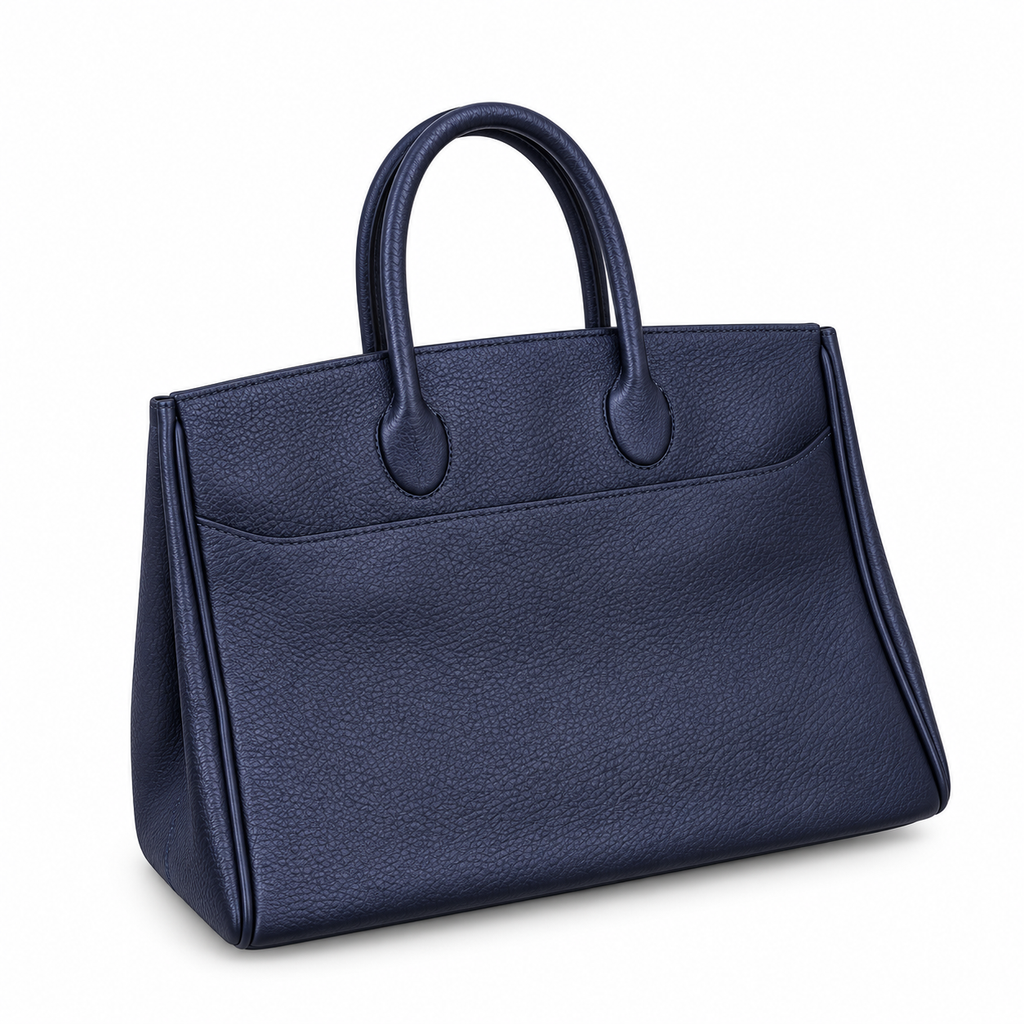 Burberry Navy Textured Tote with Top Handles