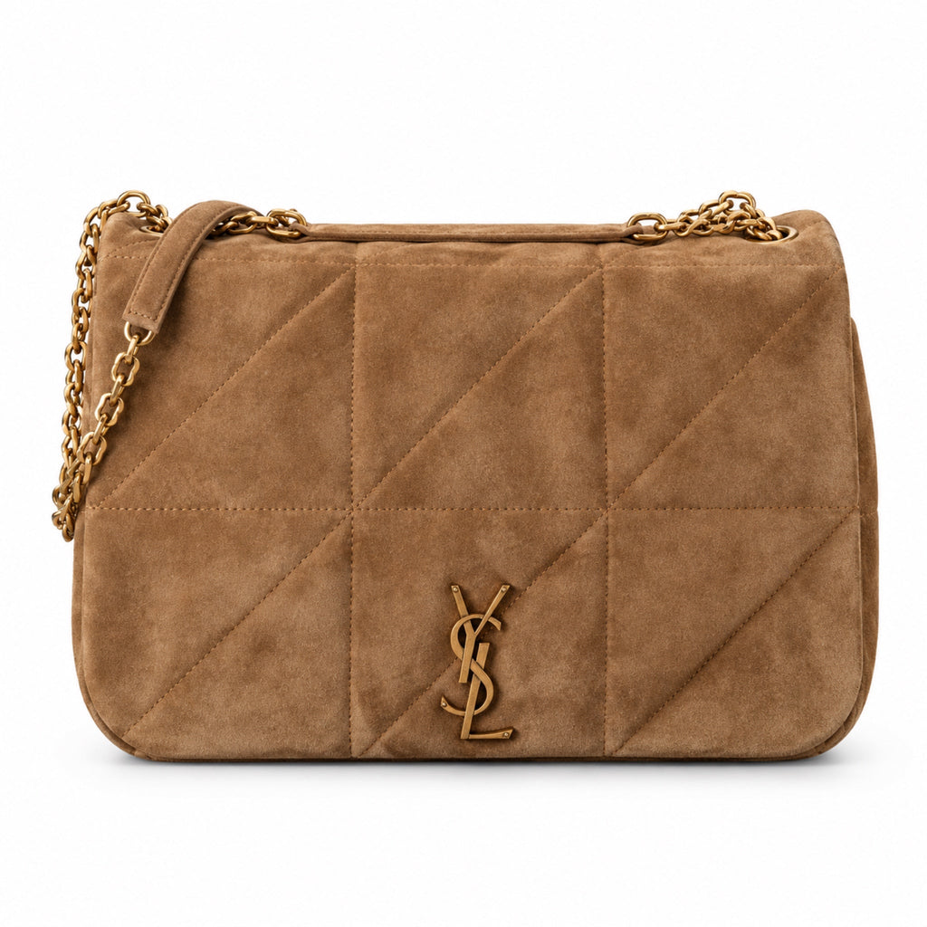 YSL Jamie Quilted Suede Flap Shoulder Bag Camel