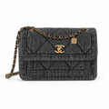 Chanel Quilted Charcoal Denim Flap Bag with Gold CC Lock and Charm