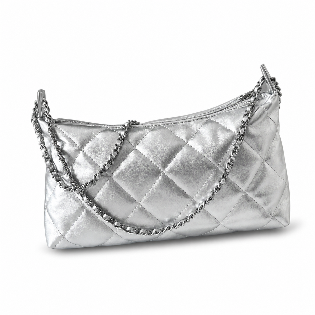 Chanel Silver Quilted Chain Shoulder Bag