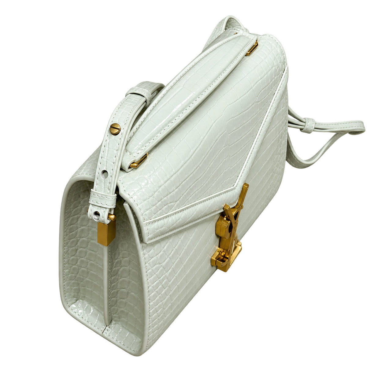 YSL Cassandra Mini Bag – White Croc Leather