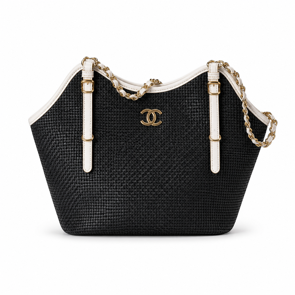 Chanel Quilted Tote Bag with Leather-Woven Chain Strap