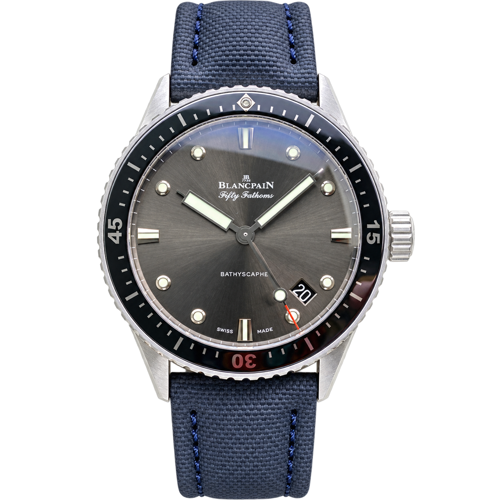 Blancpain Fifty Fathoms Bathyscaphe – Grey Dial Black Ceramic Bezel Swiss Automatic Dive Watch