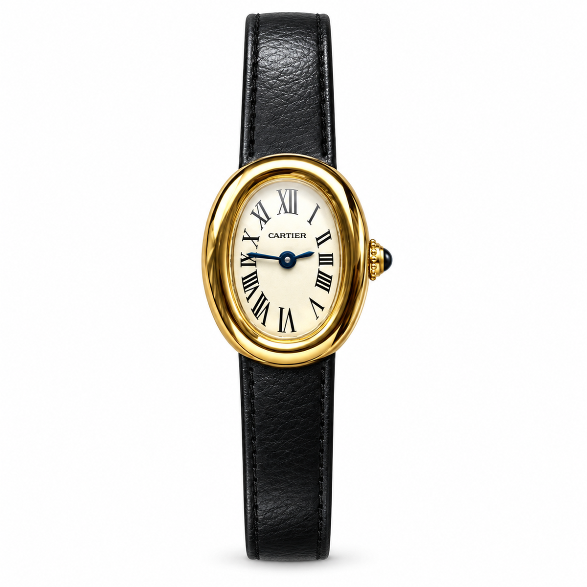 Cartier Baignoire Mini Yellow Gold Ivory Dial Black Strap Watch – KDY