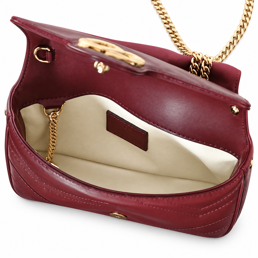 Gucci GG Marmont Super Mini Flap Bag in Bordeaux Matelassé