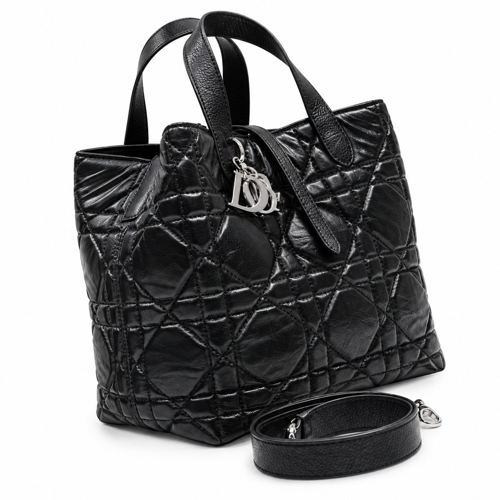 Dior Toujours Mini Tote in Black Cannage Quilted Leather with Silver CD Charm
