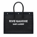 Saint Laurent Rive Gauche Large Tote Bag in Black Canvas and Leather