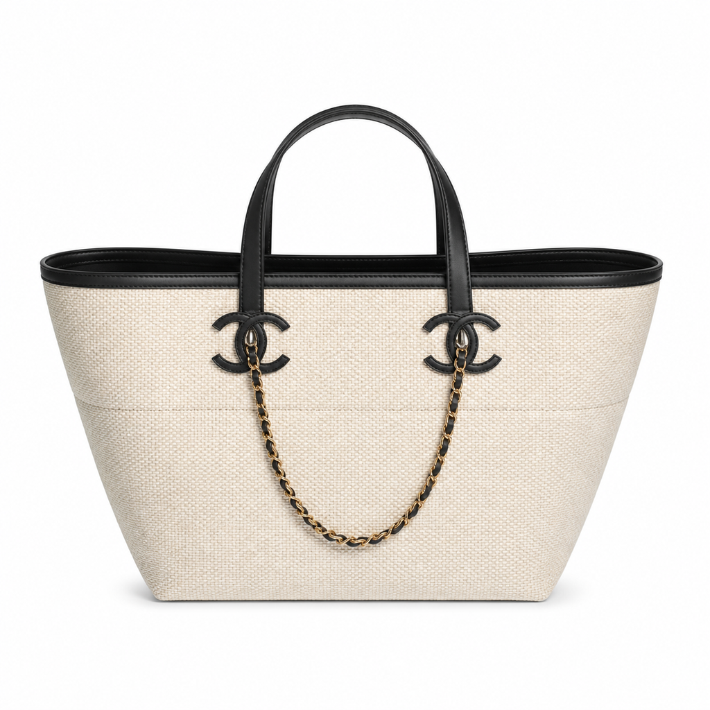 Chanel Cream Textured Tote with Chain Detail