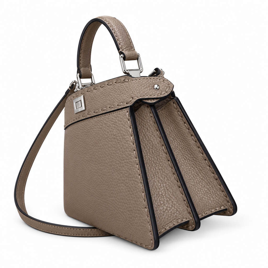 Fendi Peekaboo ISeeU Petit – Dove Grey Selleria Stitched Leather Bag