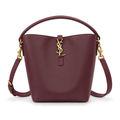 YSL Saint Laurent Le Petit Suzanne Bucket Bag Burgundy Smooth Leather Gold YSL Charm Adjustable Shoulder Strap