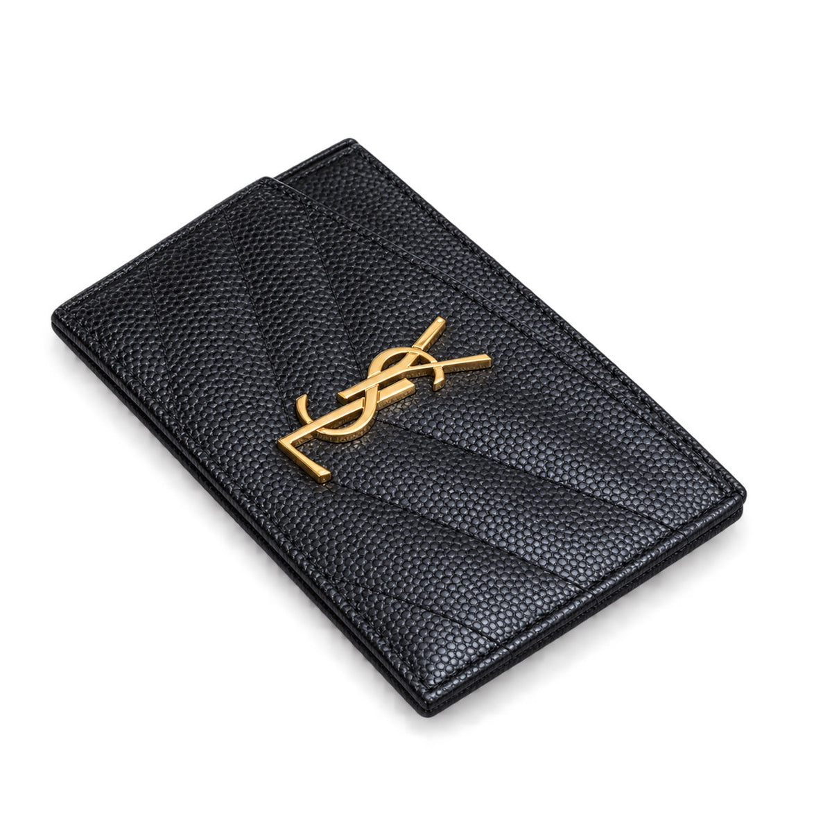 YSL Cassandre Card Holder – Black Grain Gold