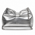 Dior Bow Bag in Silver Metallic Leather with Silver Chain Strap