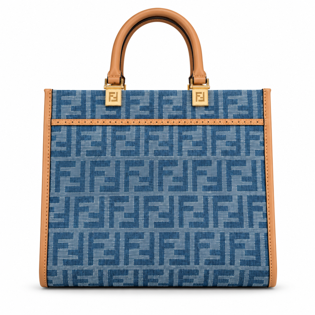 Fendi FF Logo Leather Medium Tote Bag 22.5x25x12cm