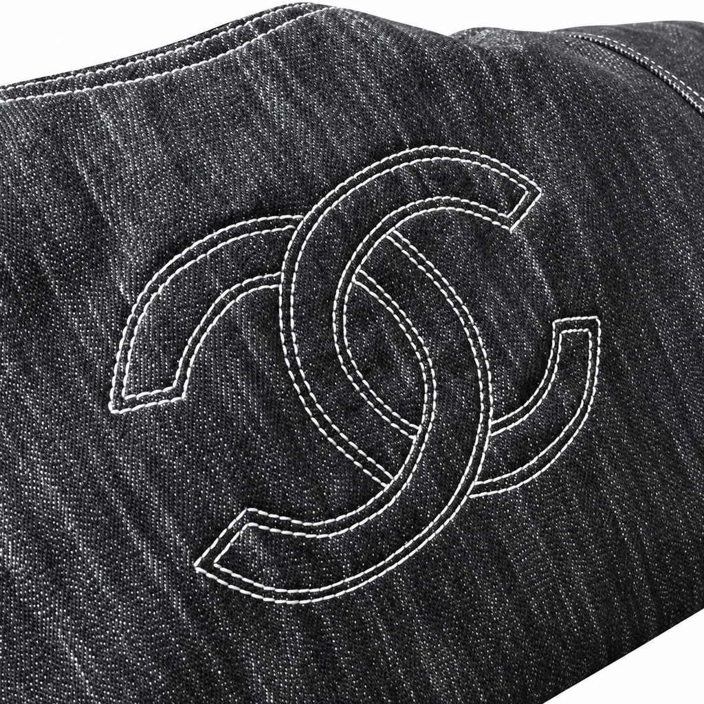 Chanel Black Glitter Denim Deauville Shopping Tote