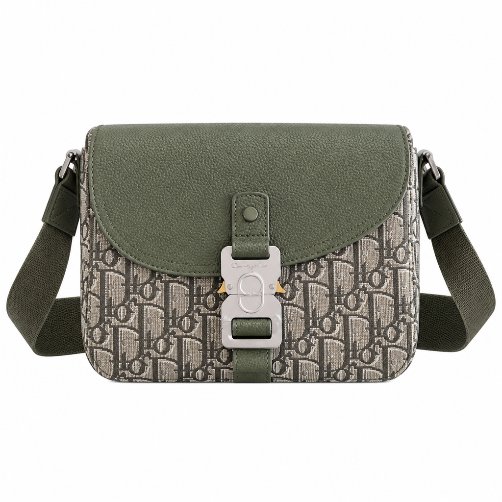 Dior Hit the Road Crossbody Bag in Khaki Green with Houndstooth Trim