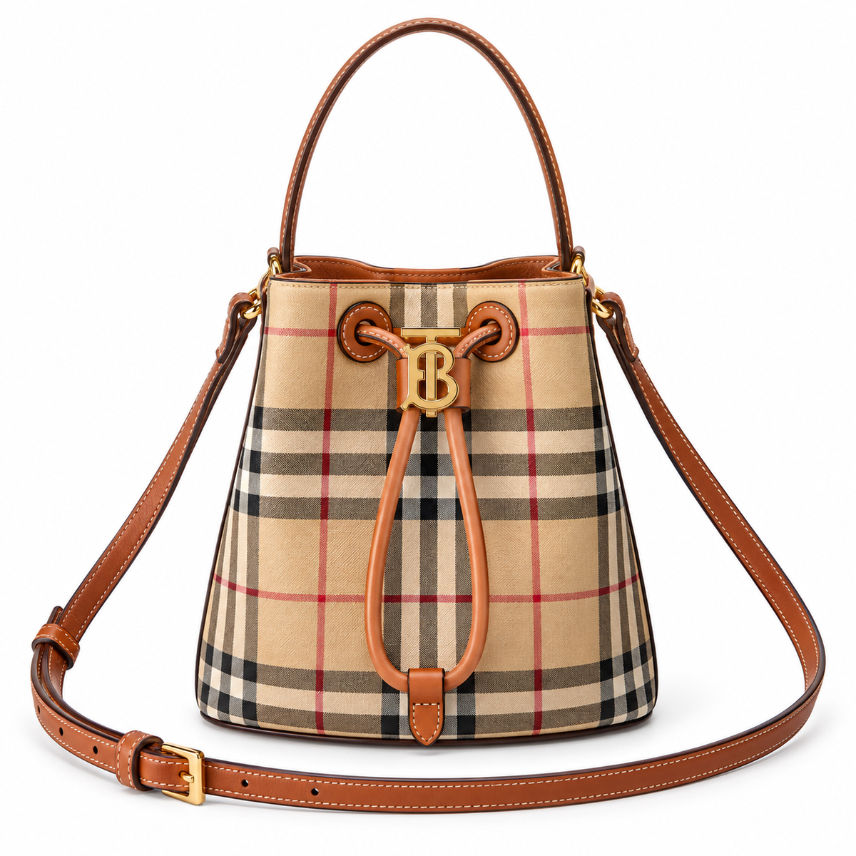 Burberry Check Bucket Bag with Adjustable Strap