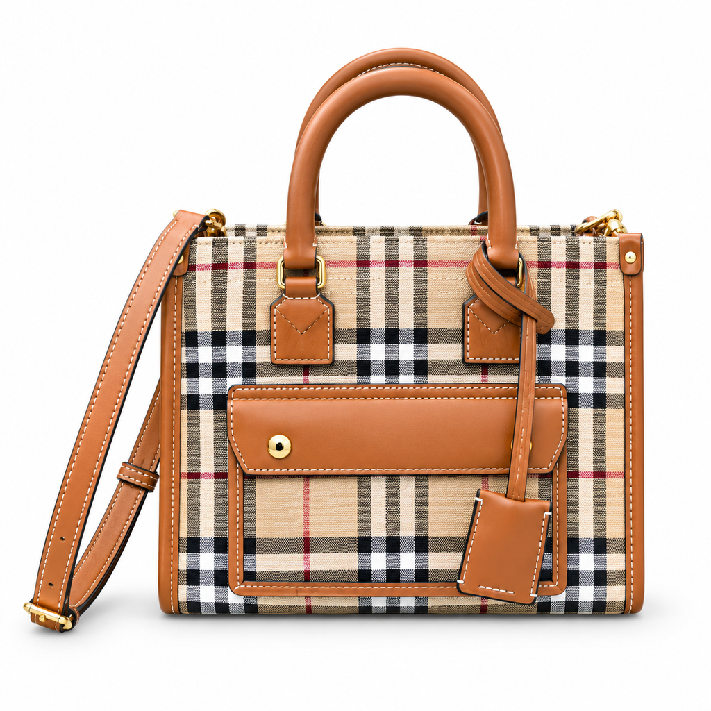 Burberry Beige Check Top Handle Bag