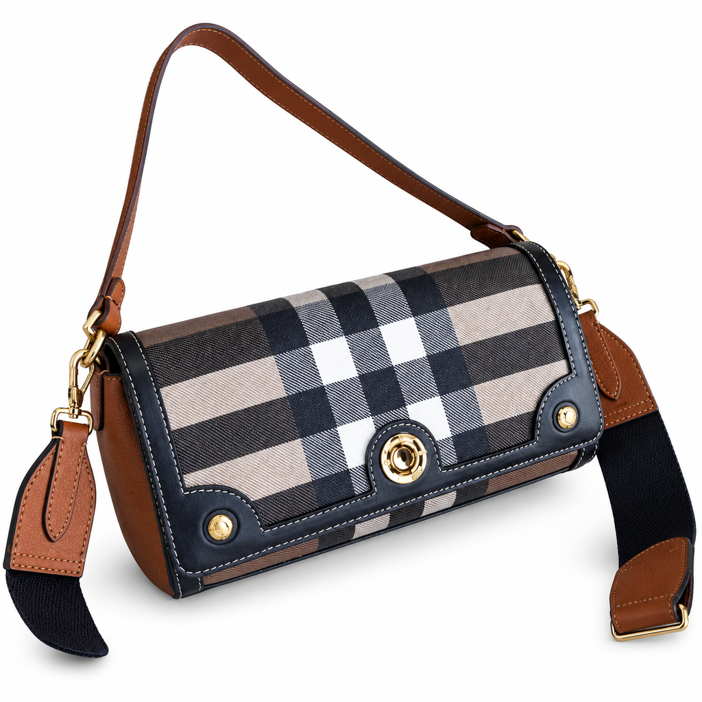 Burberry Check Flap Bag with Dual Straps