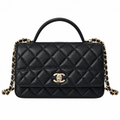 Chanel Black Caviar Quilted Mini Top Handle Flap Bag