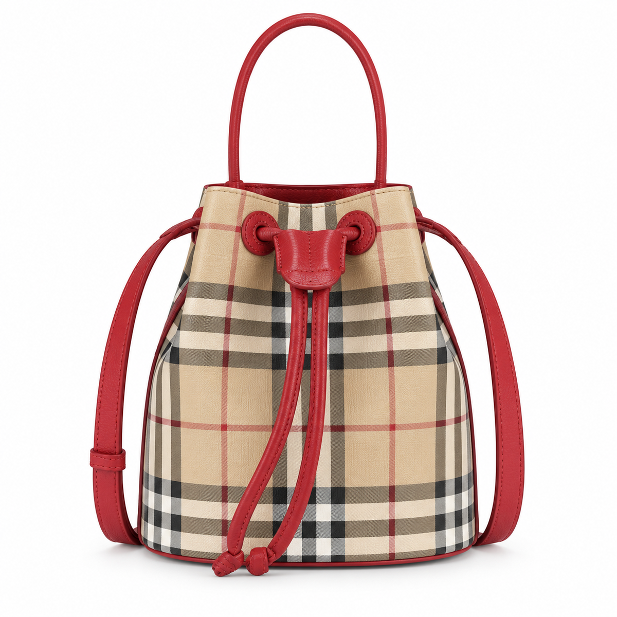 Burberry Check Bucket Bag with Red Trim
