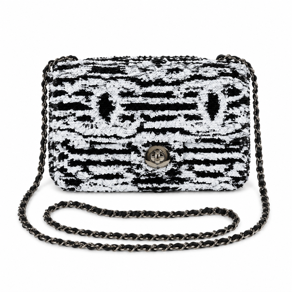 Chanel Zebra Print Sequin Classic Flap Bag with Gunmetal Chain
