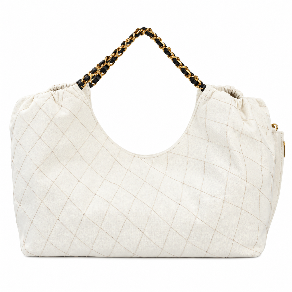 Chanel White Quilted Large 22 Bag with Black Chain