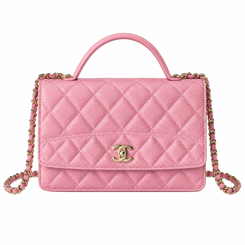 Chanel Pink Caviar Quilted Mini Top Handle Flap Bag