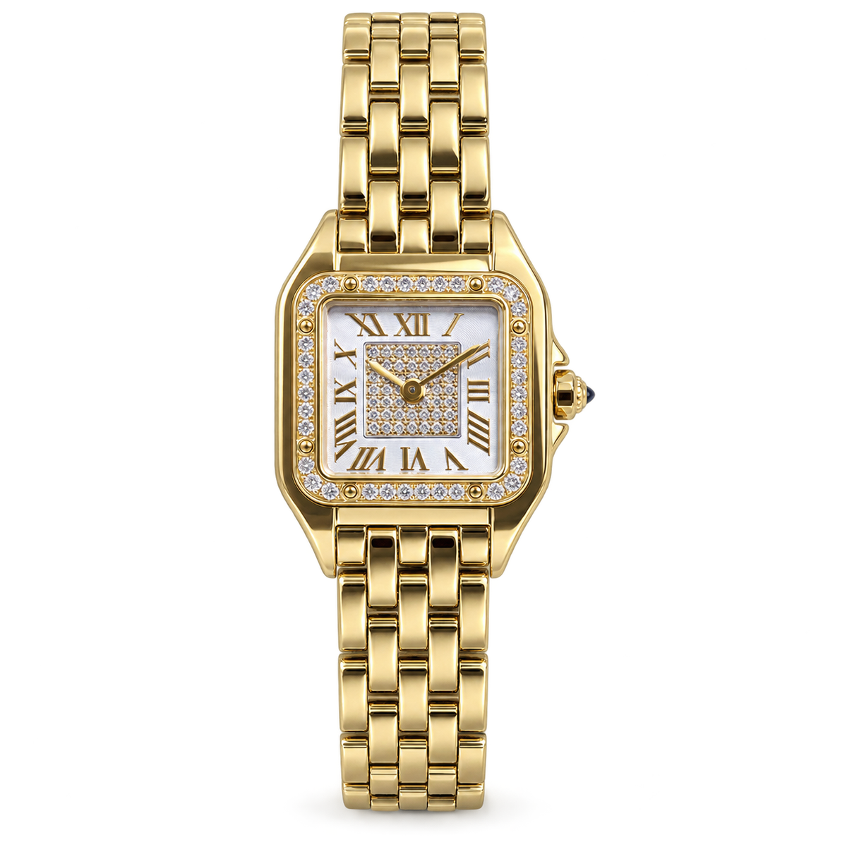 Cartier Panthère 18K Yellow Gold Diamond Bezel Pavé Dial Bracelet Watch