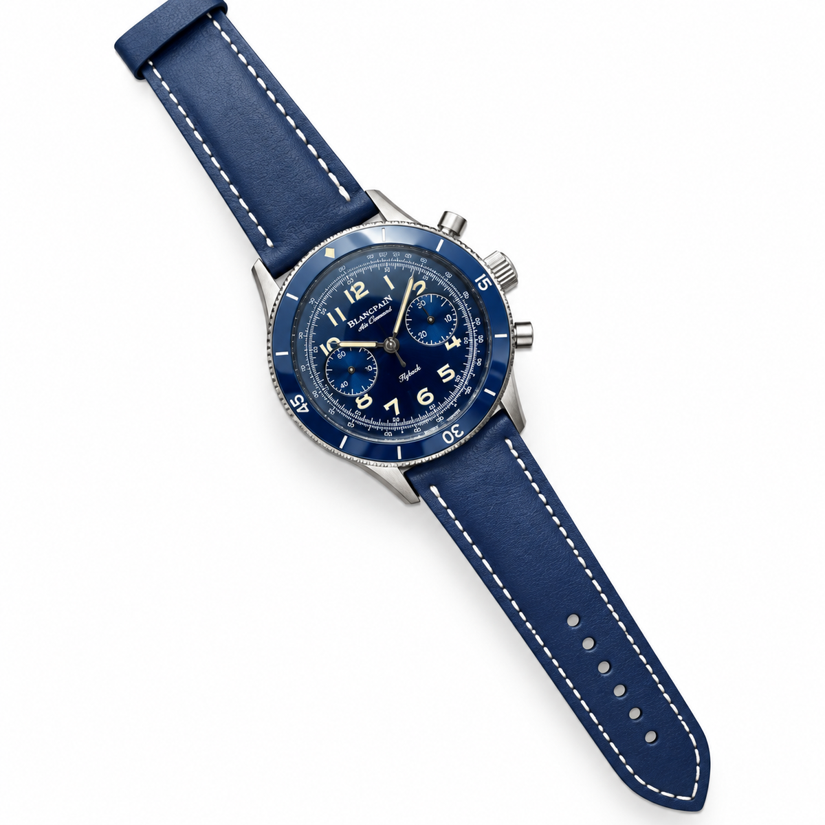 Blancpain Air Command Flyback Chronograph Blue Ceramic Bezel Leather Watch