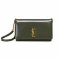 Saint Laurent Kate Chain Wallet Bag in Khaki Olive Leather