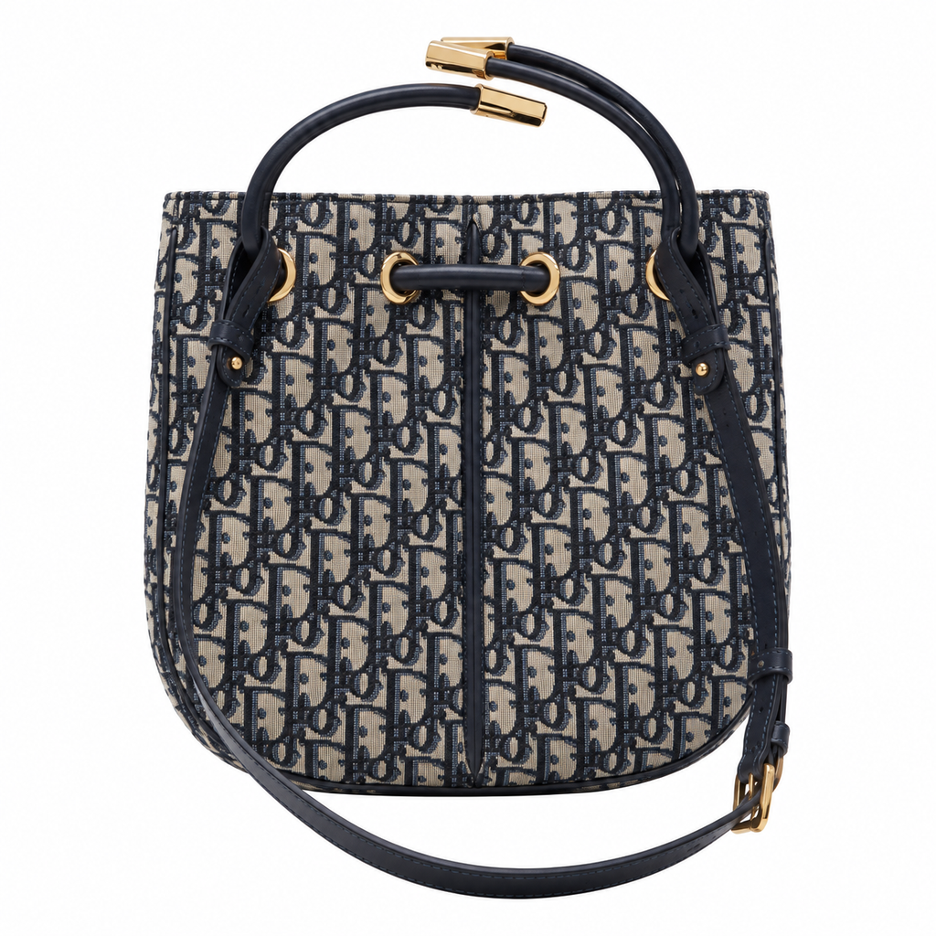 Dior Navy Oblique Jacquard Drawstring Bucket Bag