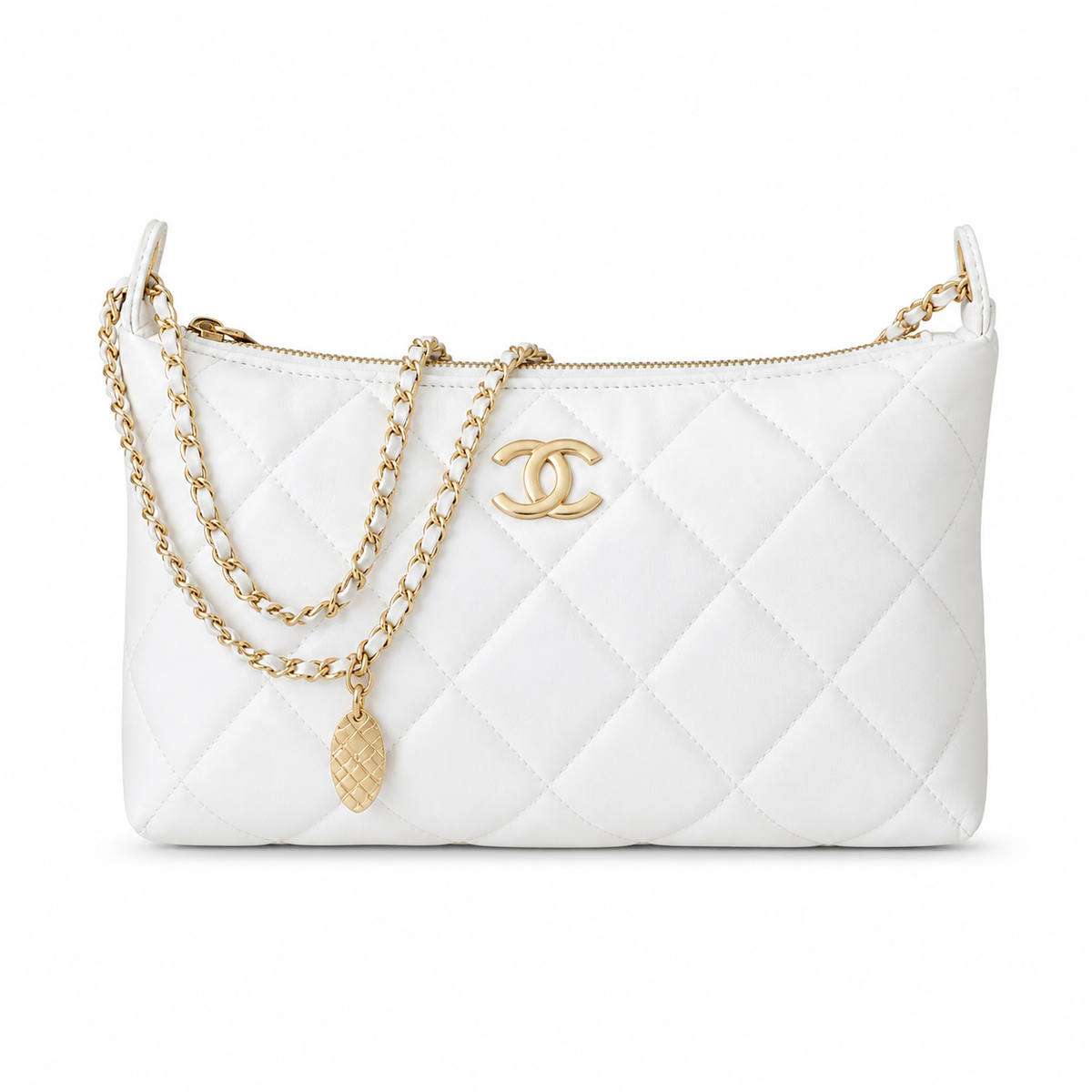 Chanel White Quilted Chain Shoulder Bag