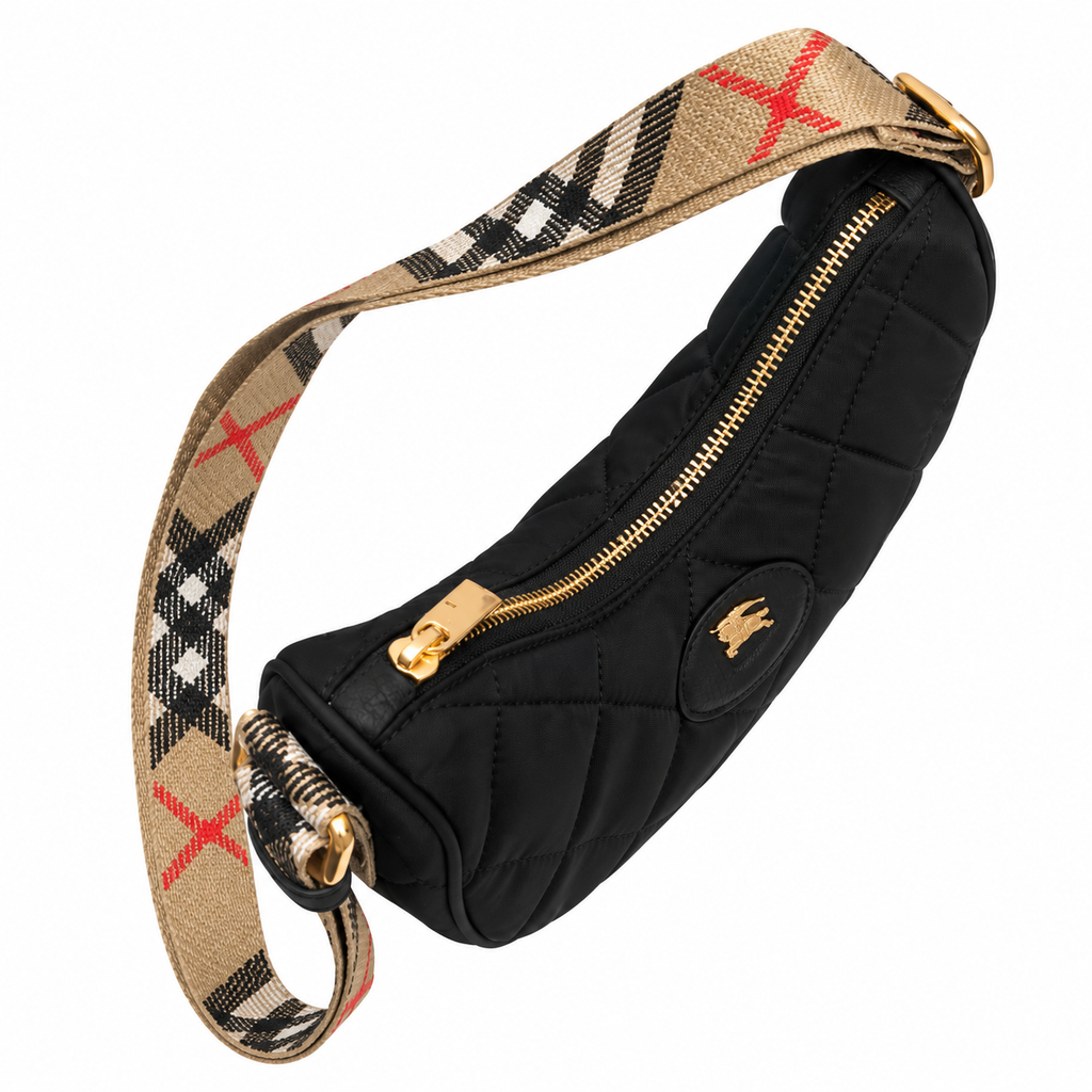 Burberry Quilted Crescent Bag with Check Strap