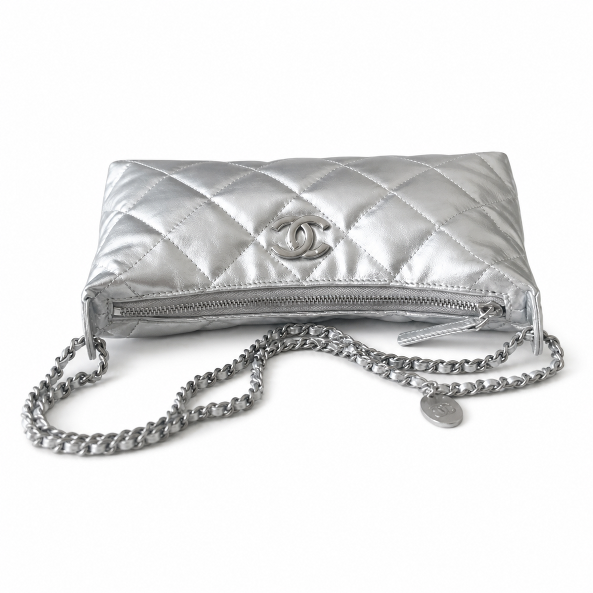 Chanel Silver Quilted Chain Shoulder Bag