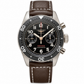 Longines Spirit Flyback Chronometer with black dial, rotating bezel and brown leather strap