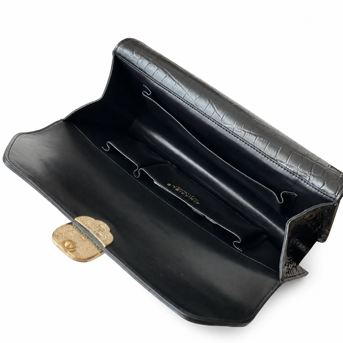 Chanel Black Croc-Embossed Clutch Bag