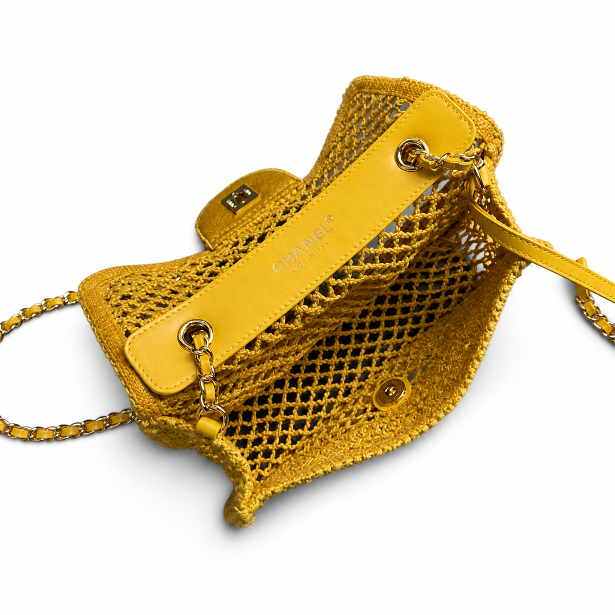Chanel Yellow Woven Flap Crossbody Bag