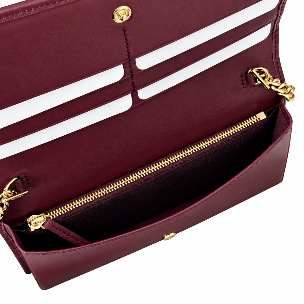 Gucci Horsebit 1955 Chain Wallet in GG Supreme Canvas with Bordeaux Leather Trim