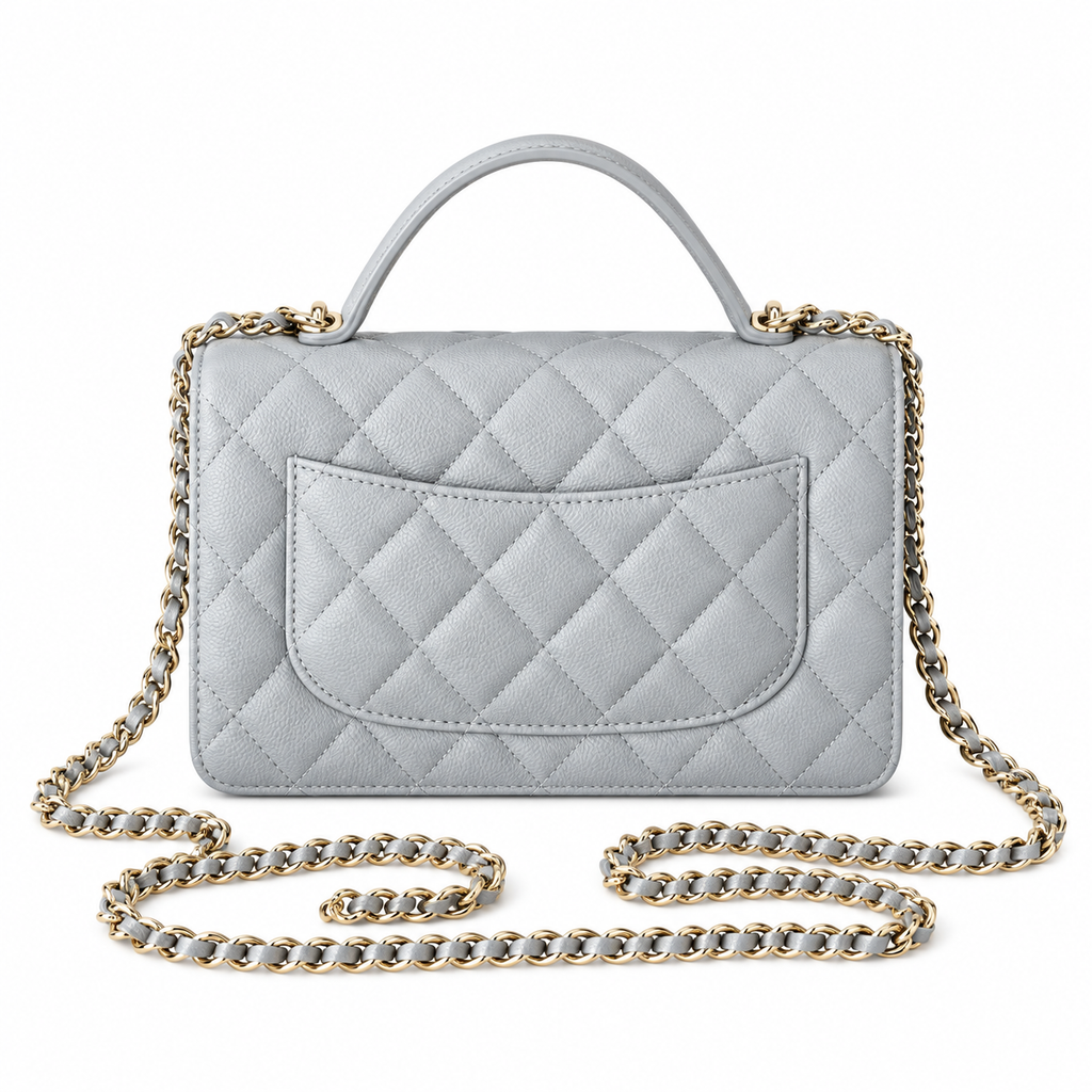 Chanel Ice Blue Quilted Mini Top Handle Flap Bag