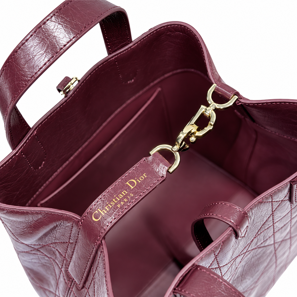 Dior Toujours Mini Tote in Burgundy Quilted Leather with Gold CD Charm