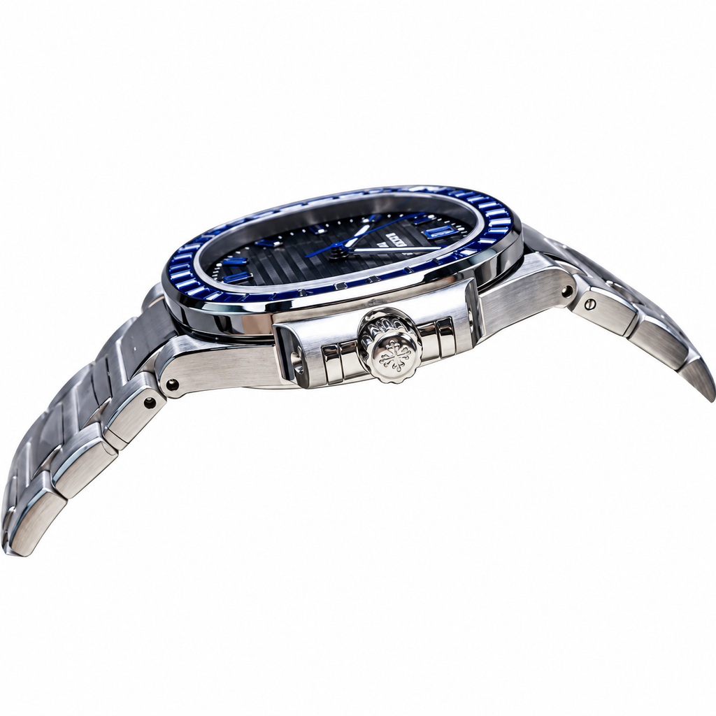 Patek Philippe Nautilus Blue Sapphire Baguette Steel Grey Dial