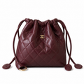 Chanel Burgundy Quilted Drawstring Bucket Bag