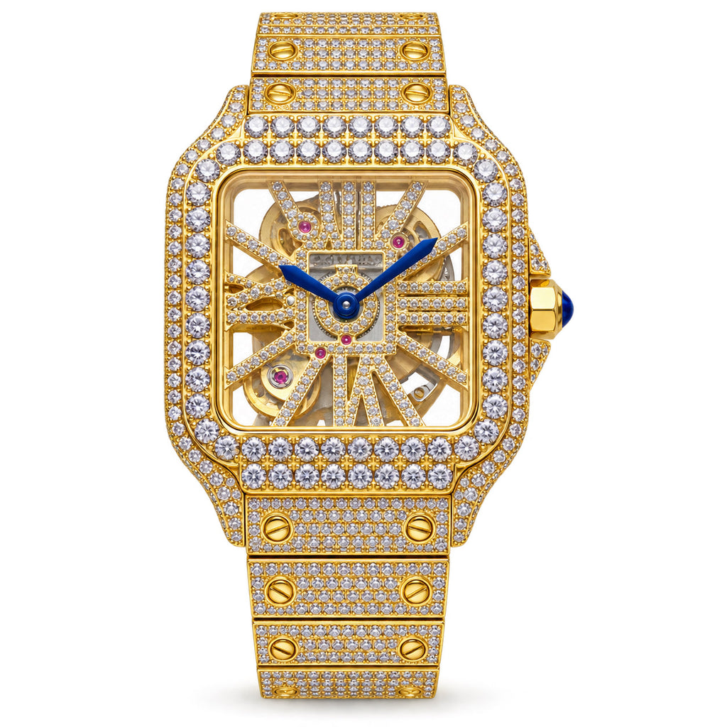Cartier Santos Yellow Gold Full Diamond Skeleton Watch – KDY