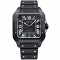 Cartier Santos de Cartier Large All-Black ADLC Coated Black Dial Rubber Strap Watch