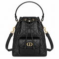 Dior Caro Bucket Bag in Black Cannage Leather with Gold CD Clasp