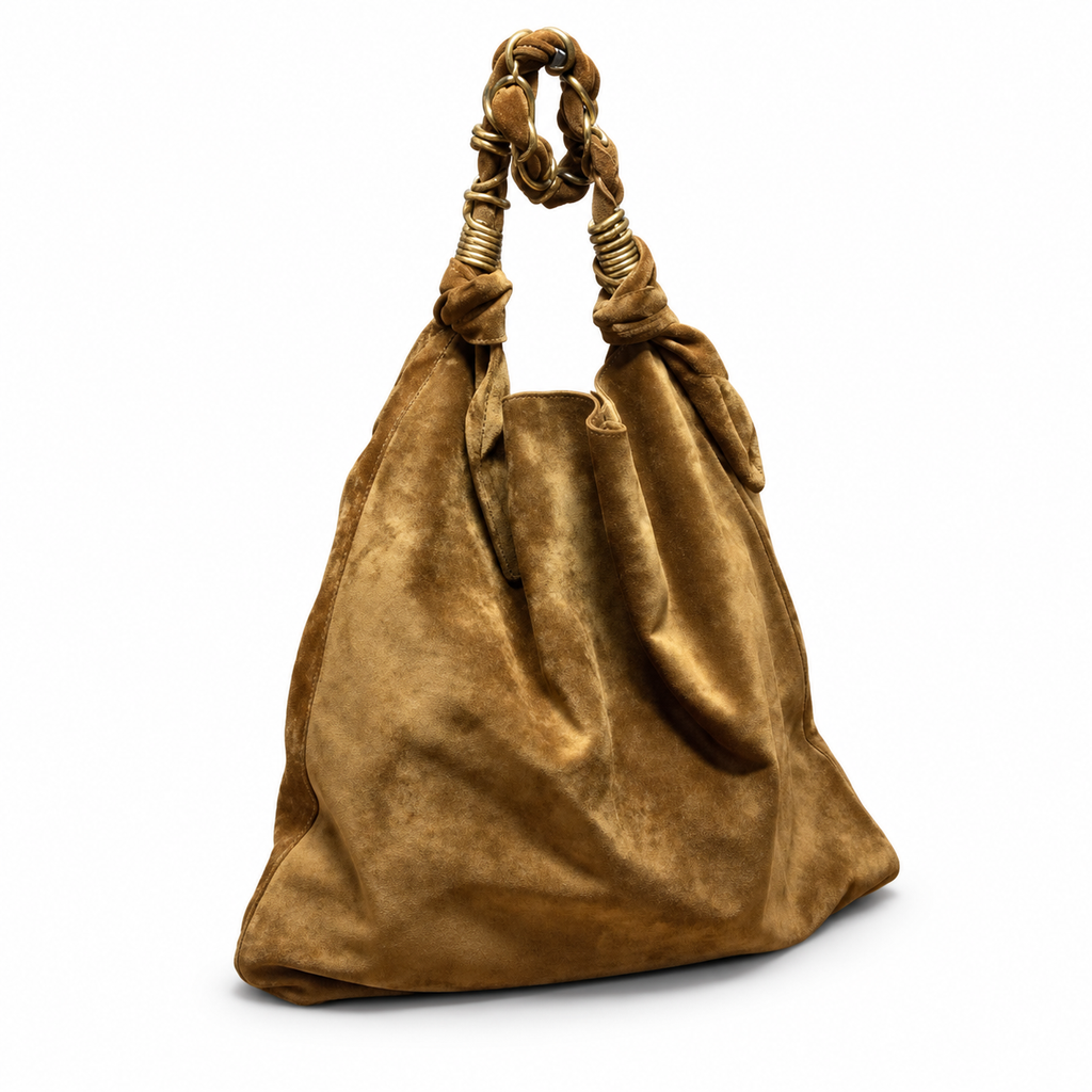 YSL Saint Laurent Squchy Hobo Bag in Camel Suede