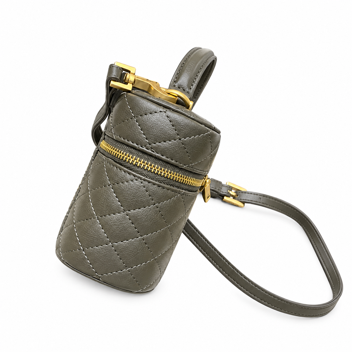 YSL Saint Laurent Quilted Vanity Case Bag Khaki
