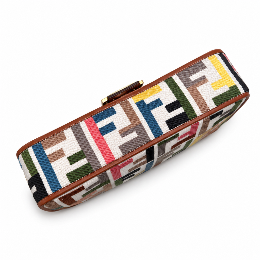 Fendi FF Shoulder Bag – Jacquard Canvas & Leather Trim, Flap Closure, 26cm