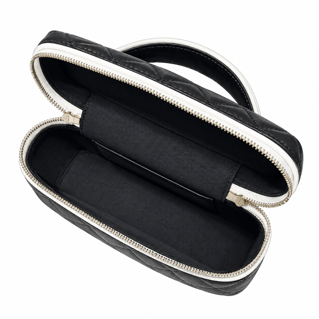 Chanel Black White Quilted Vanity Case with Chain