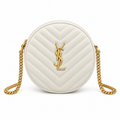YSL Saint Laurent Vinyle Round Chain Bag in Cream Matelassé Leather